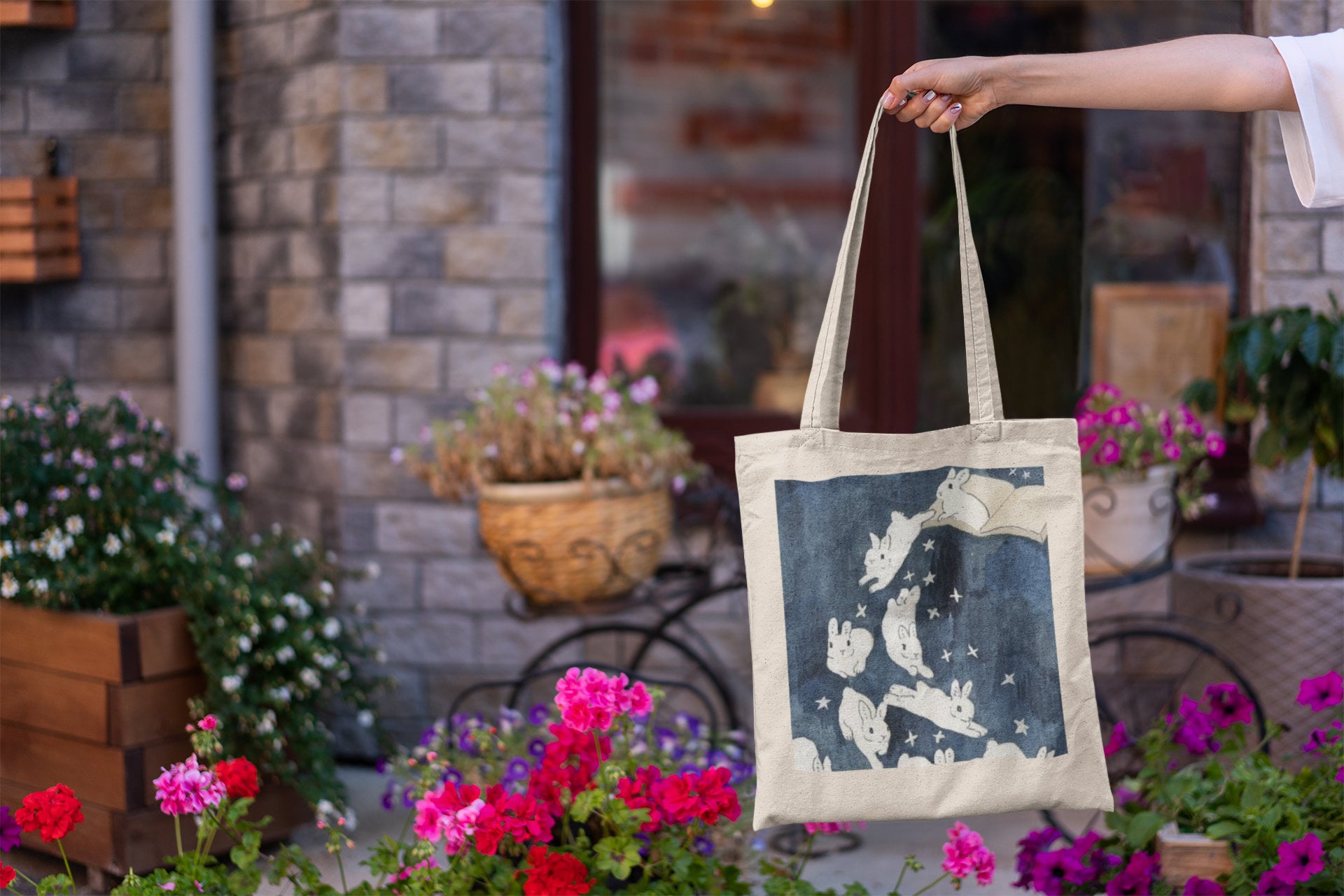 Magical Book Bunnies Tote Bag- Cottagecore, Cute Tote Bag, Cute Bunnies, Funny Bunnies, Bunny Core, Bunny Tote Bag, Cute Animal Tote