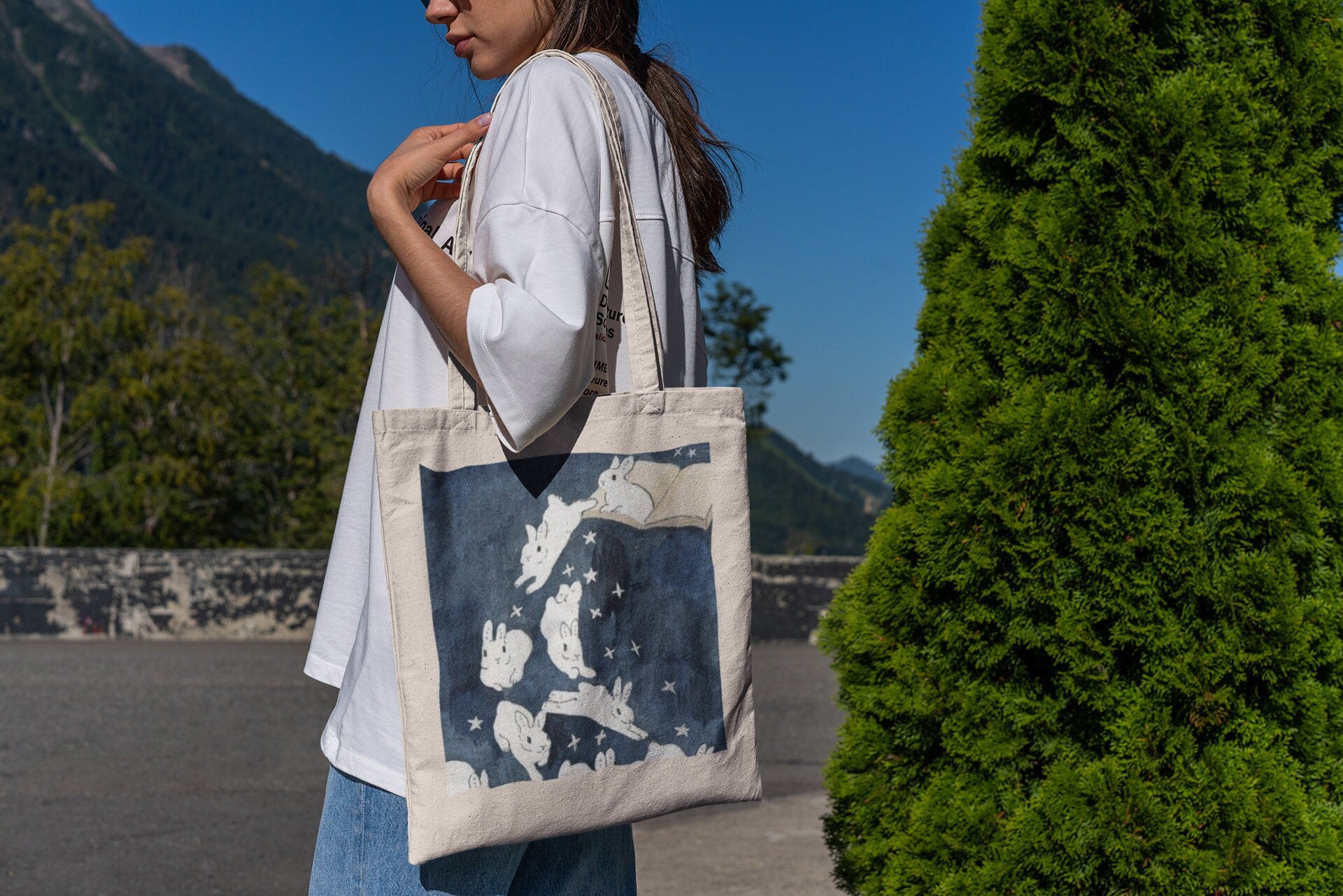Magical Book Bunnies Tote Bag- Cottagecore, Cute Tote Bag, Cute Bunnies, Funny Bunnies, Bunny Core, Bunny Tote Bag, Cute Animal Tote