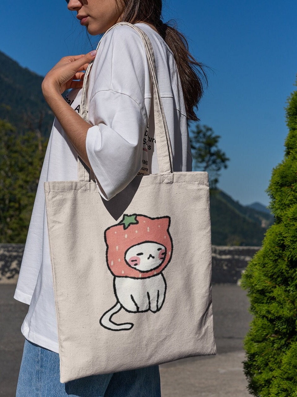 Strawberry Kitty Tote Bag