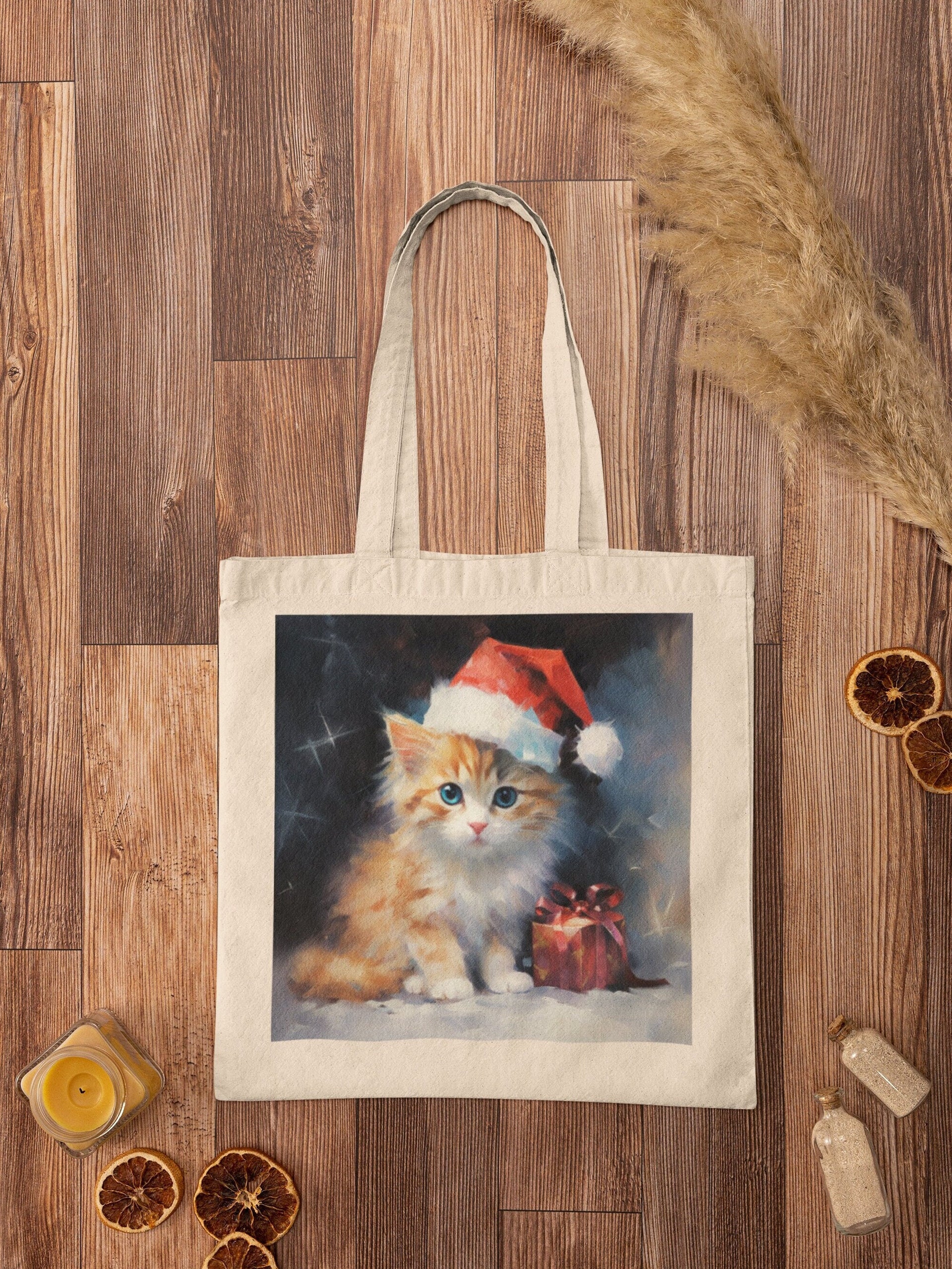 Holiday Calico Cat Tote Bag