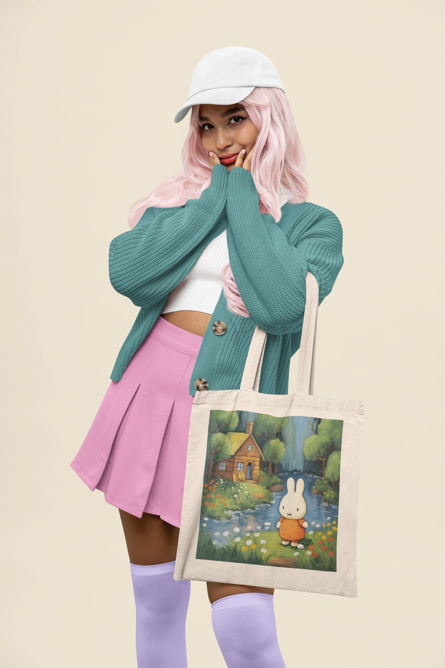 Limited Time Red Bunny Cottage Tote Bag - Cottagecore, Bunny Tote Bag, Funny Tote Bag, Book Tote Bag