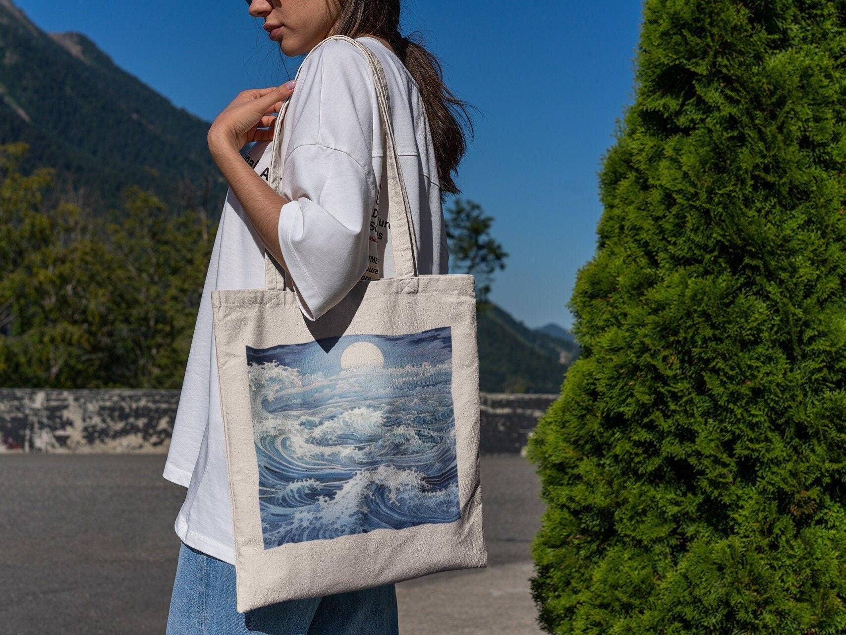 Aesthetic Japanese Wave Tote Bag