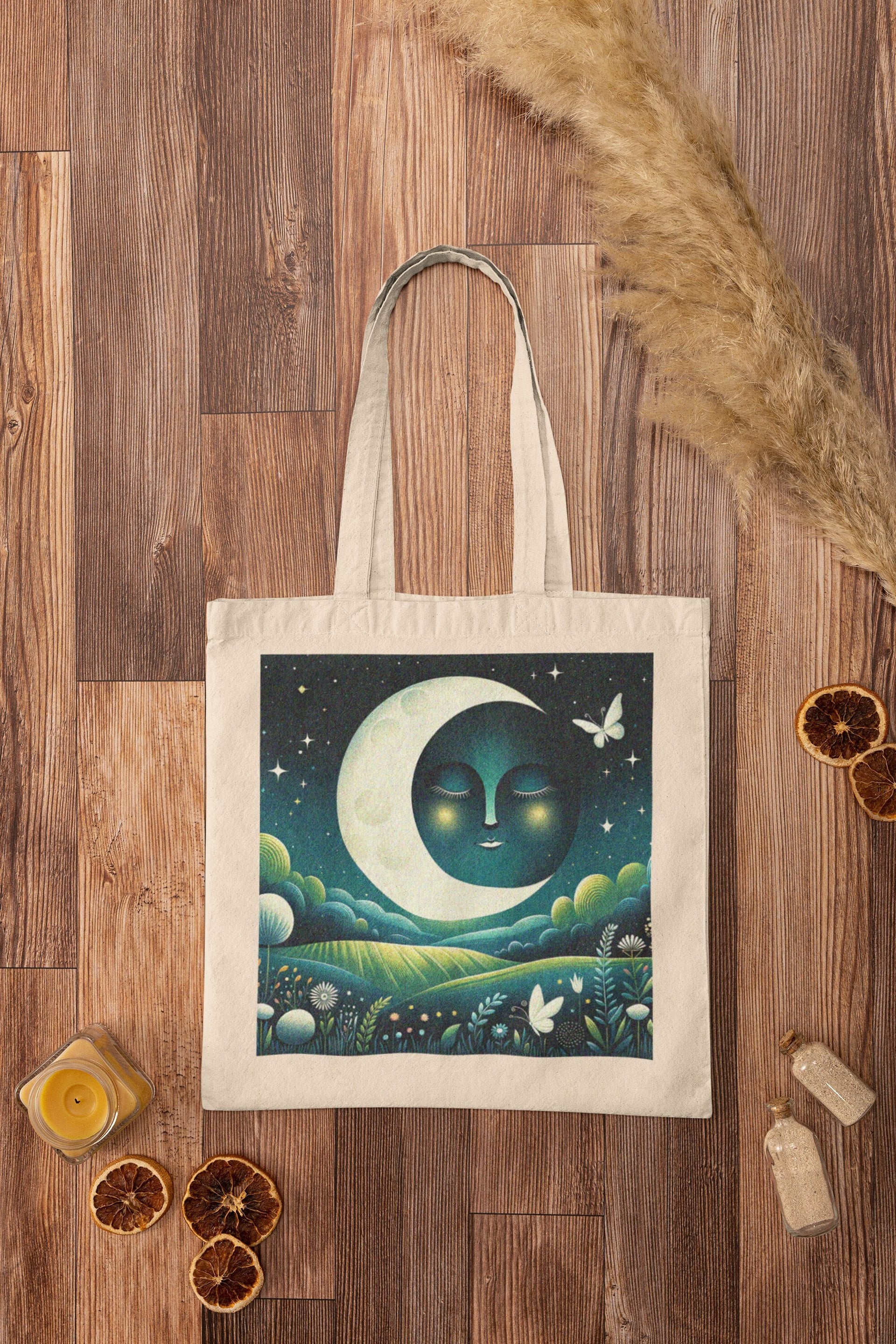 Grainy Midnight Moonlight Meadow Tote Bag