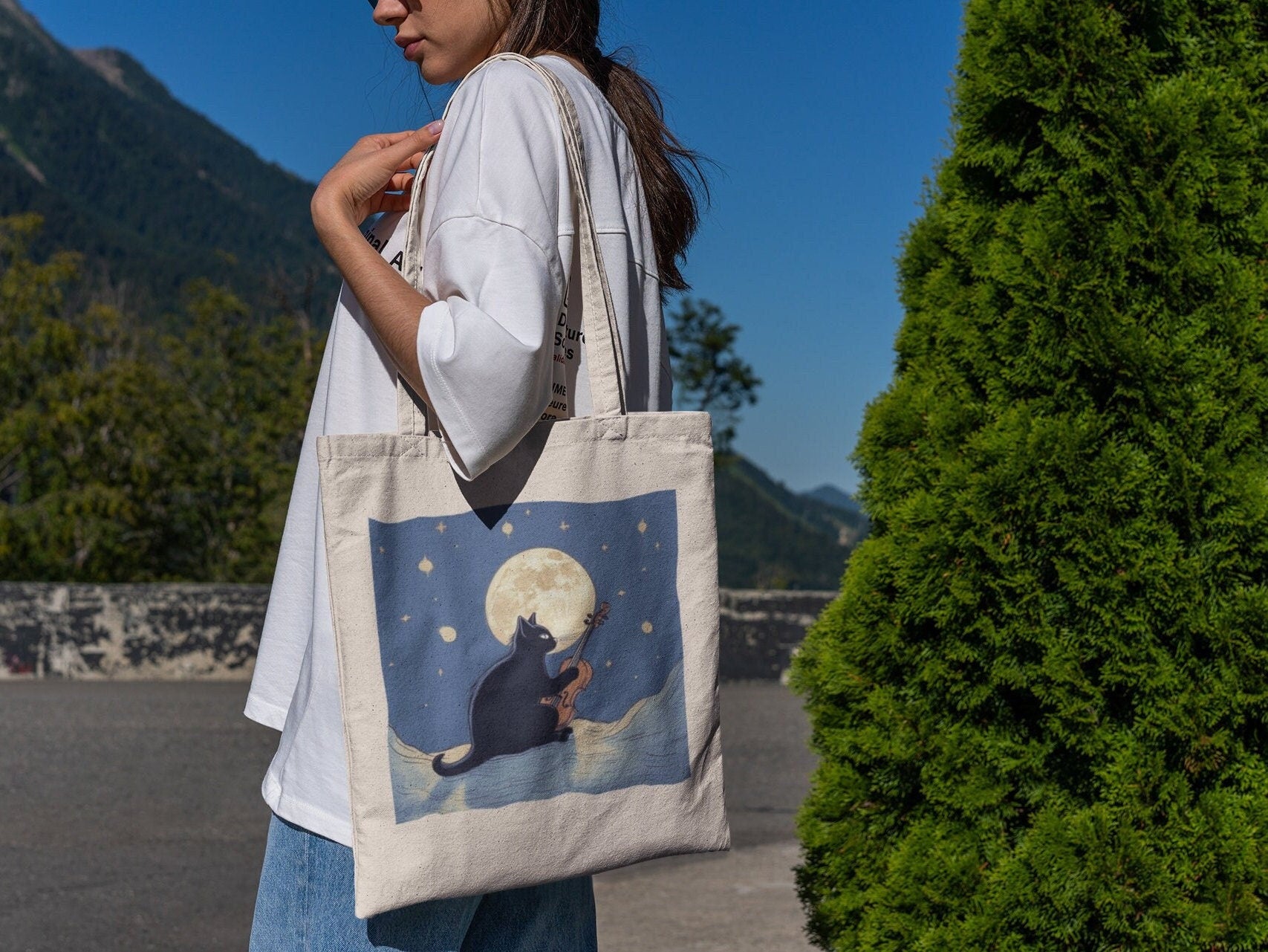 Black Cat Violin Tote Bag