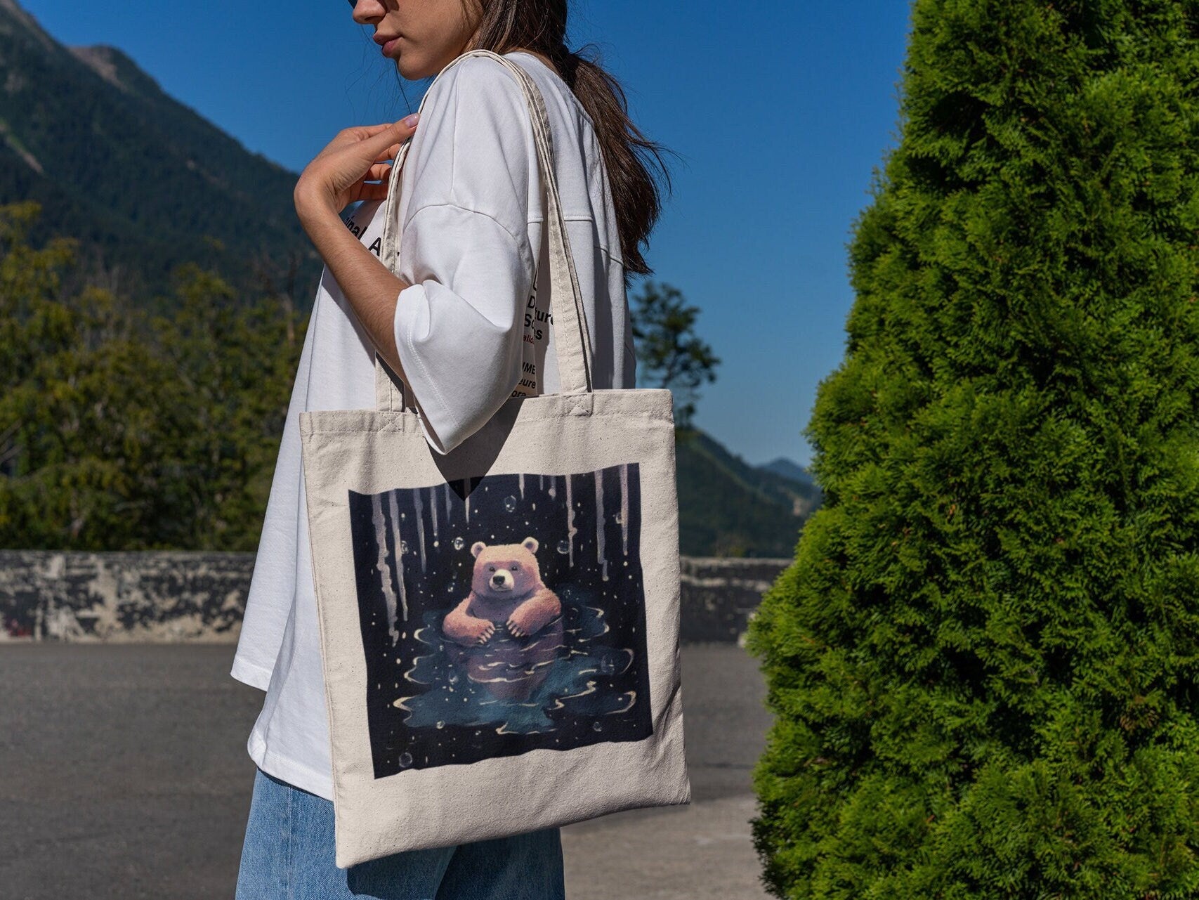 Galaxy Bathing Bear Tote Bag