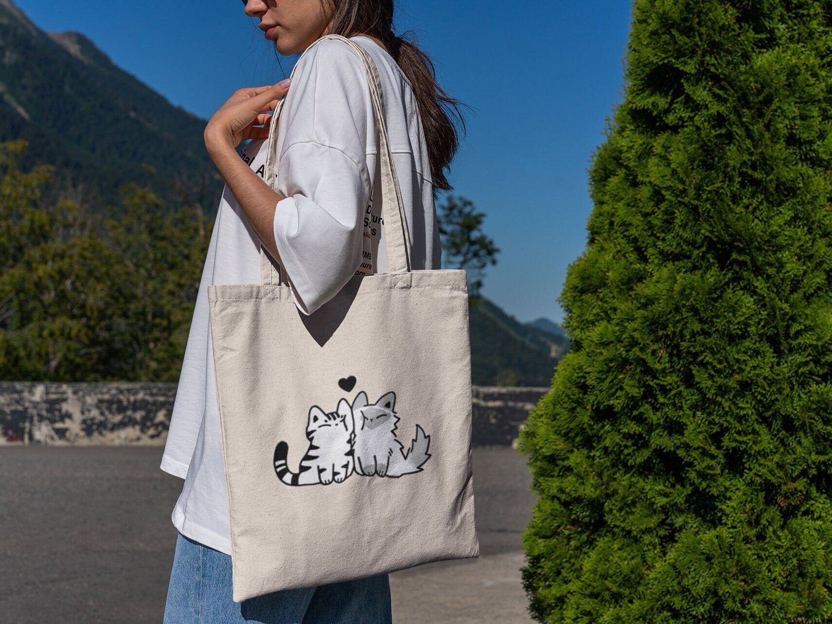 Two Kitties Smooching Tote Bag
