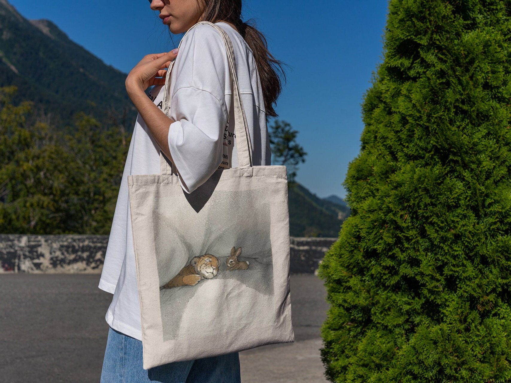 Tiger Cub and Tiny Bunny Tote Bag