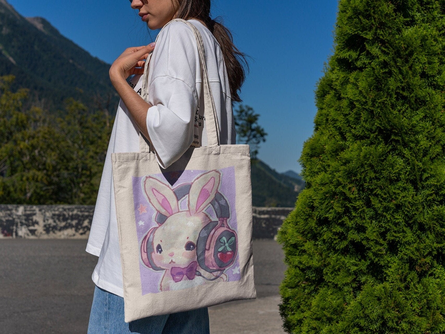 Headphone Bunny Tote Bag