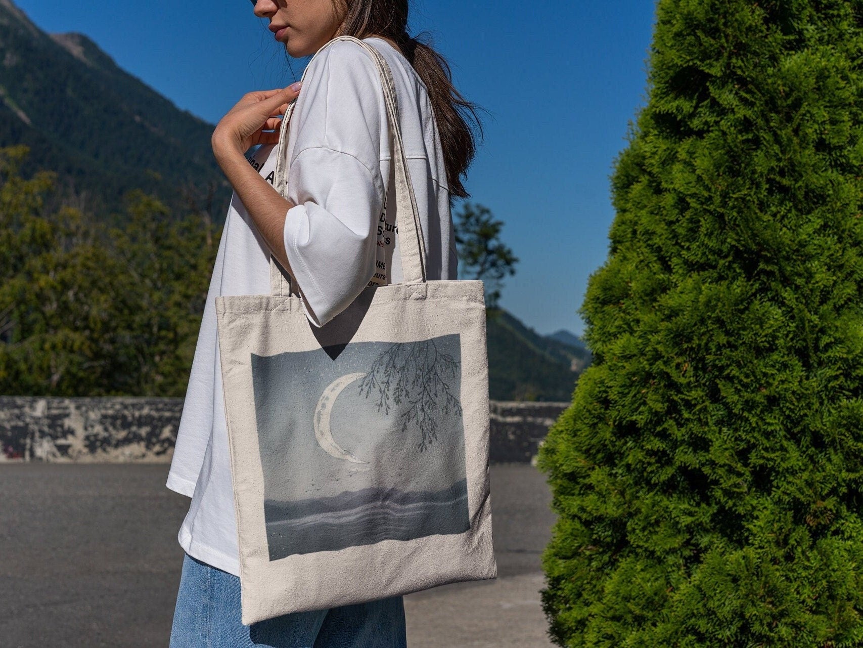 Aesthetic Crescent Moon Tote Bag