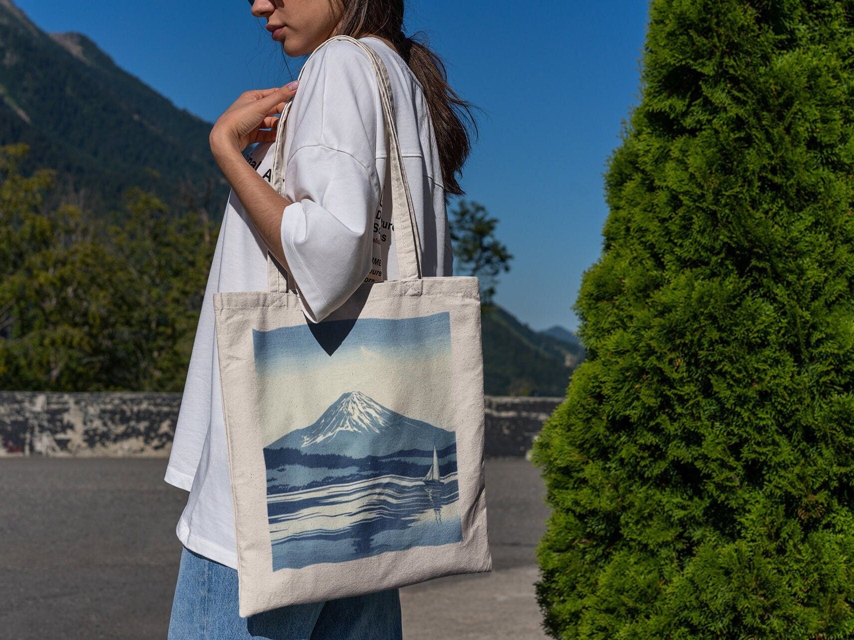 Mt Fuji Sailboat Tote Bag