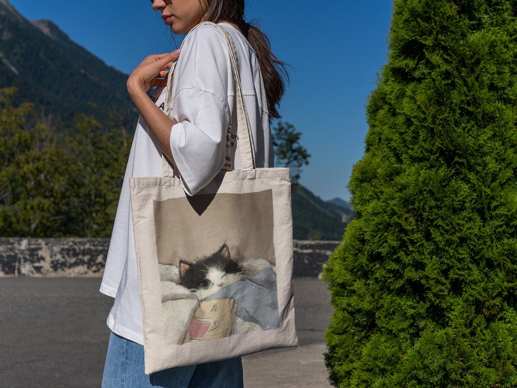 Sleepy Cozy Kitty Tote Bag