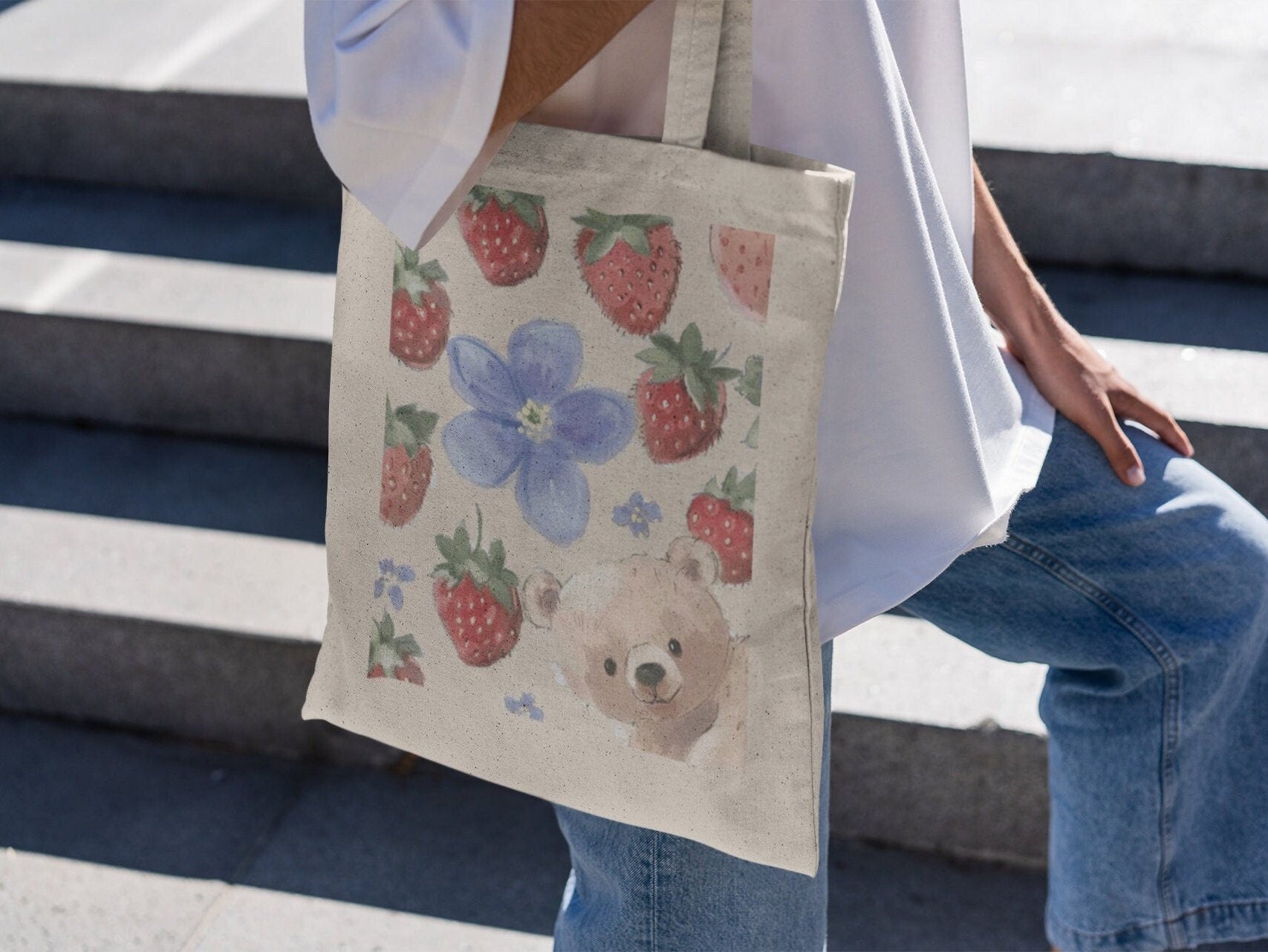 Coquette Flower Bear Tote Bag