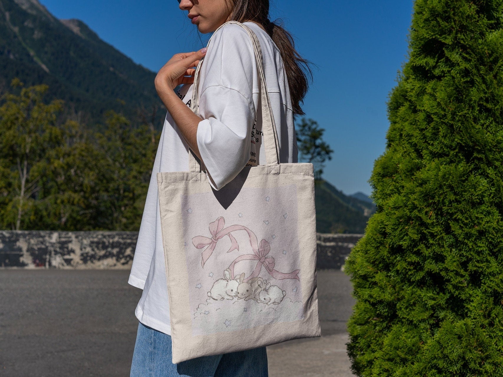 Pink Coquette Bunny Tote Bag