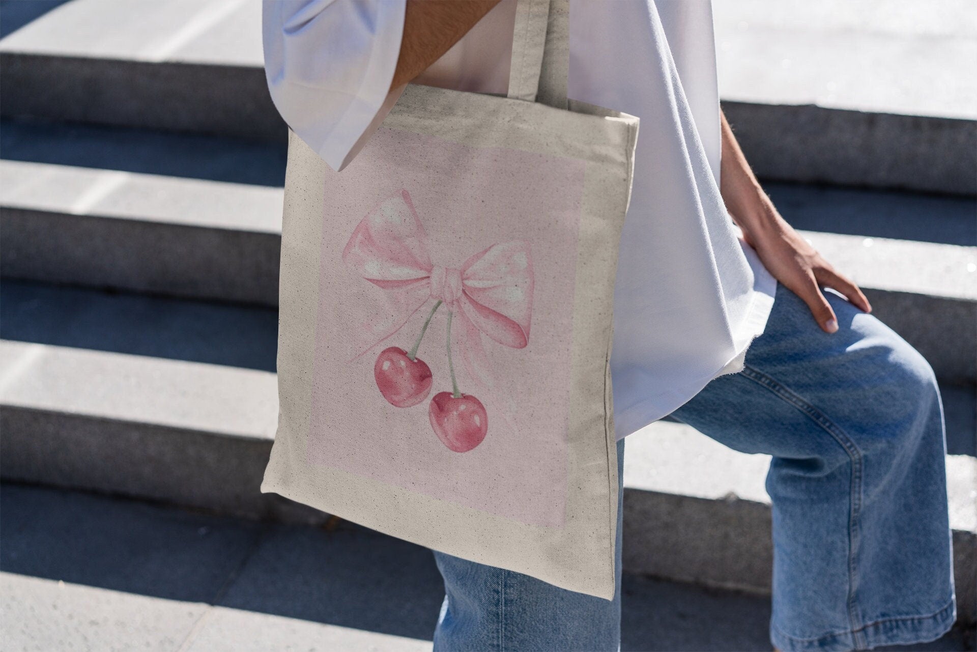 Coquette Bow and Cherries Pink Tote Bag