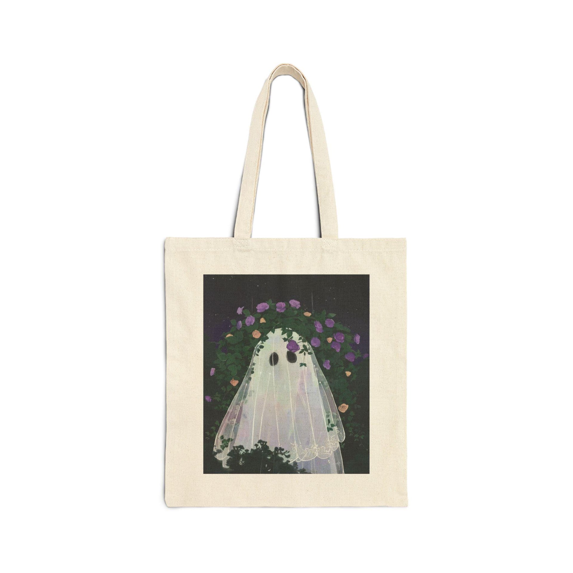 Floral Halloween Ghost Tote Bag