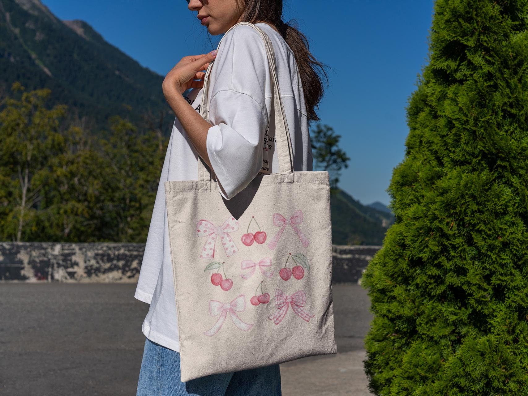 Cherry Coquette Bow Tote Bag