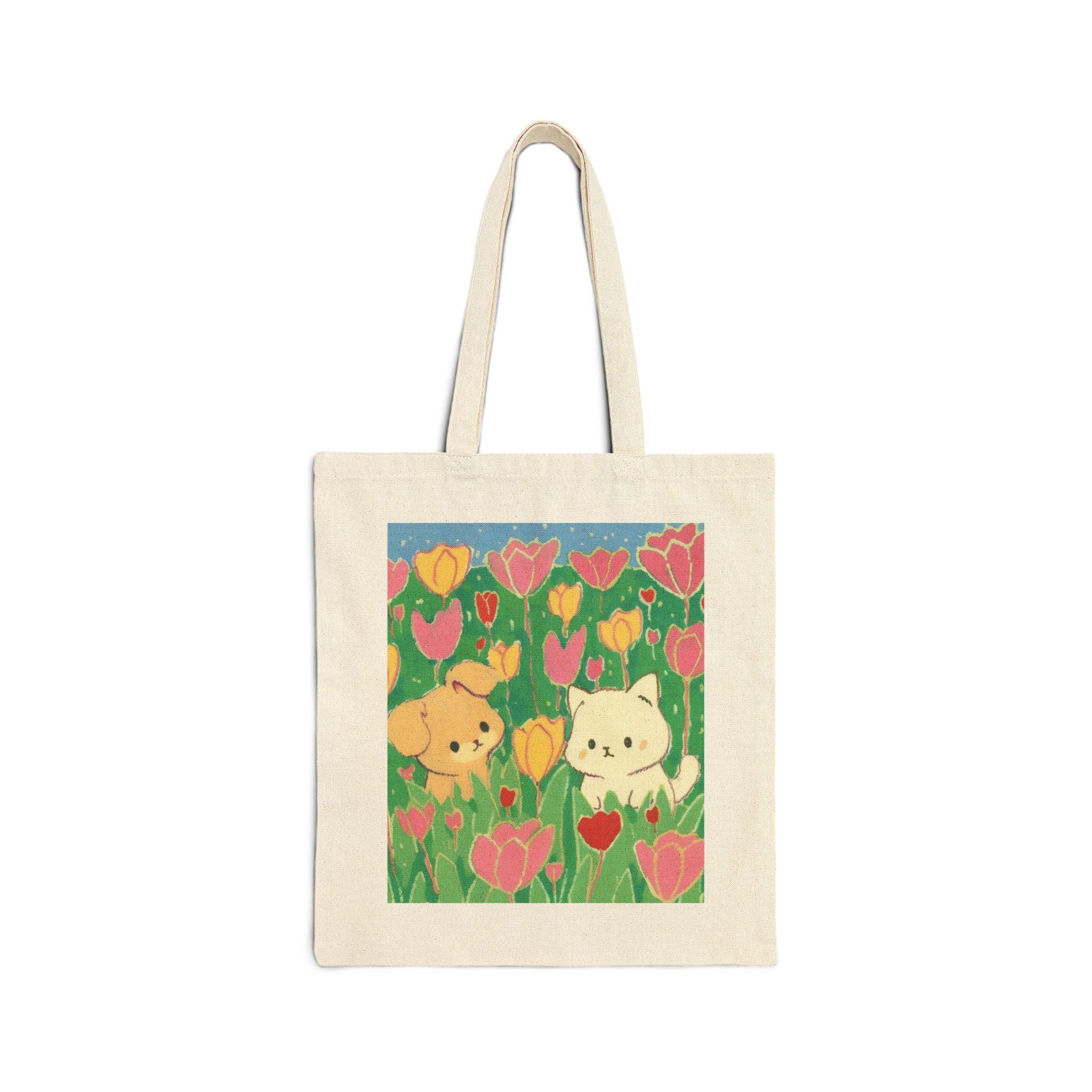 Puppy and Kitty Meadow Tote Bag