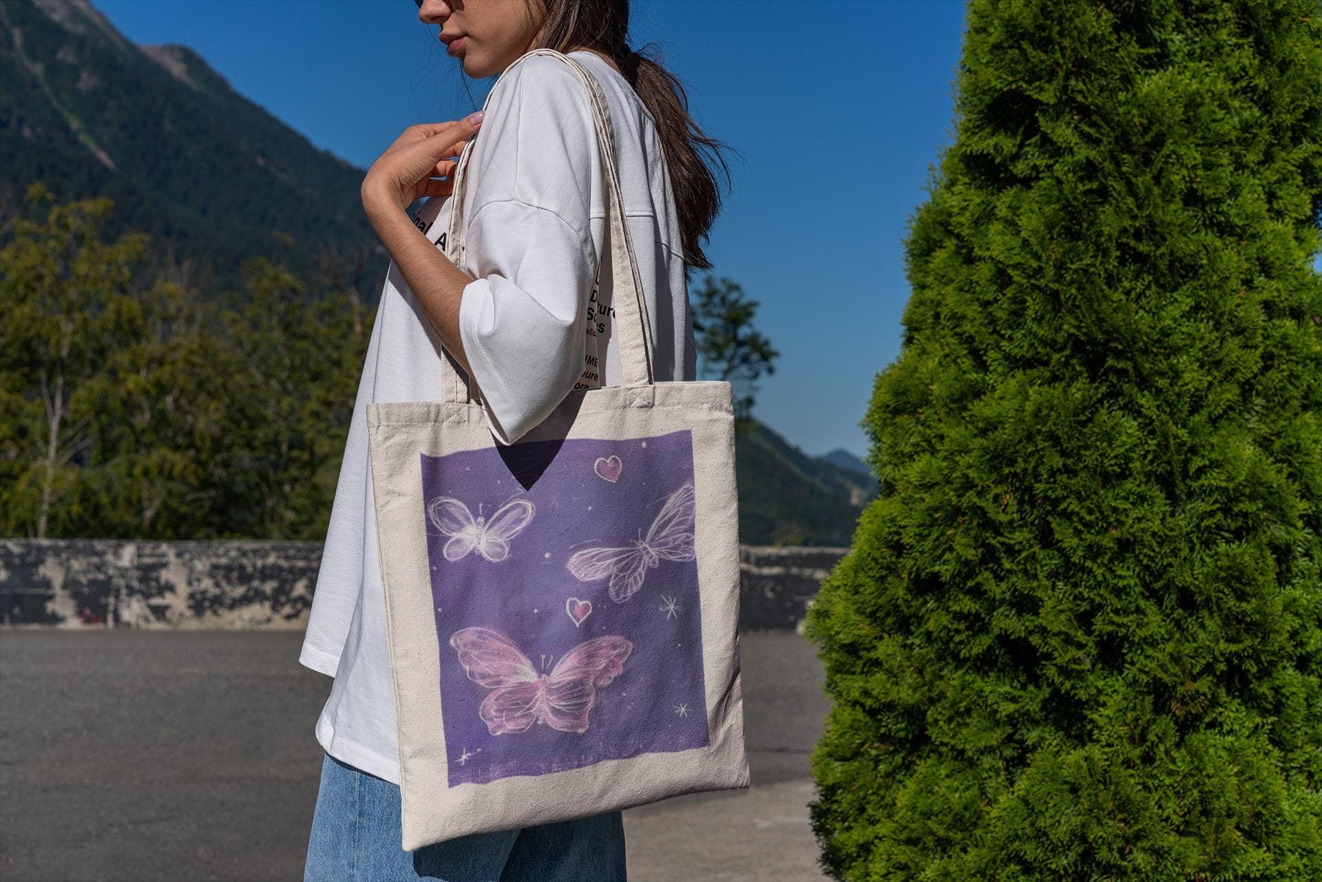 Pink Chalk Butterflies Tote Bag