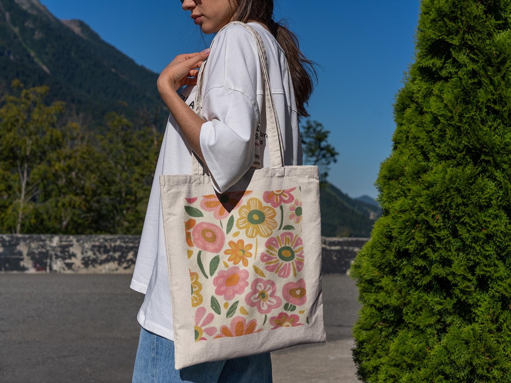60s Colorful Retro Flower Tote Bag