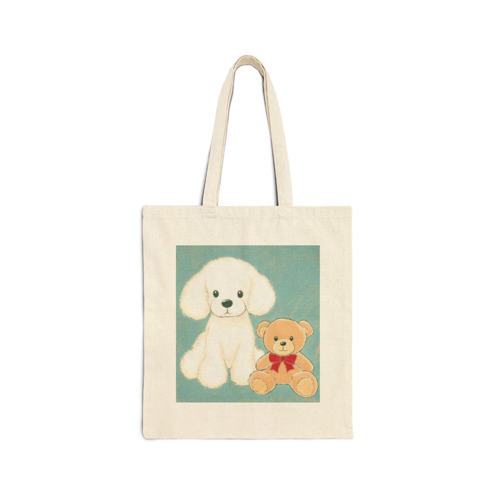 White Poodle and Brown Bear Tote Bag