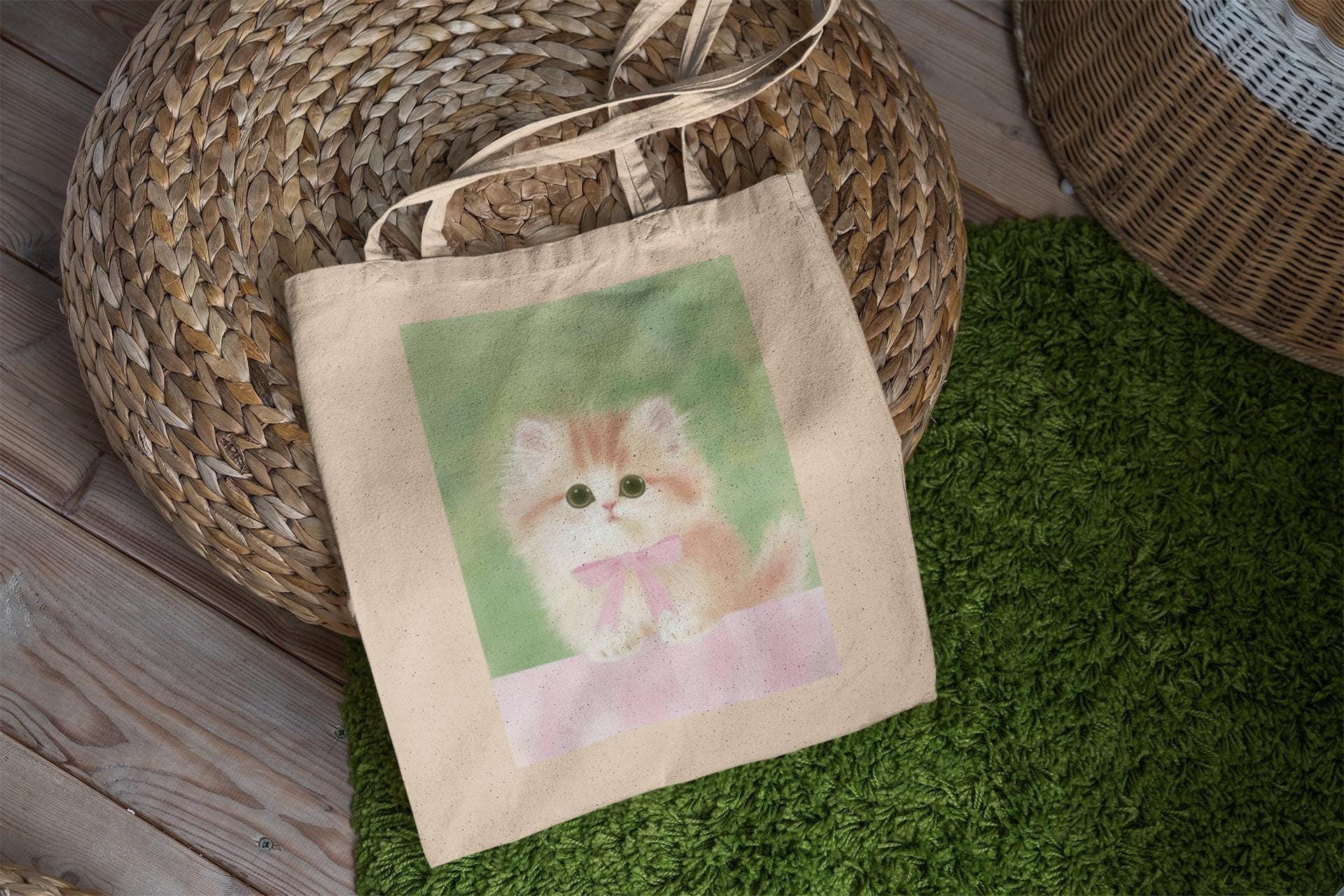 Coquette Pink Kitty Tote Bag