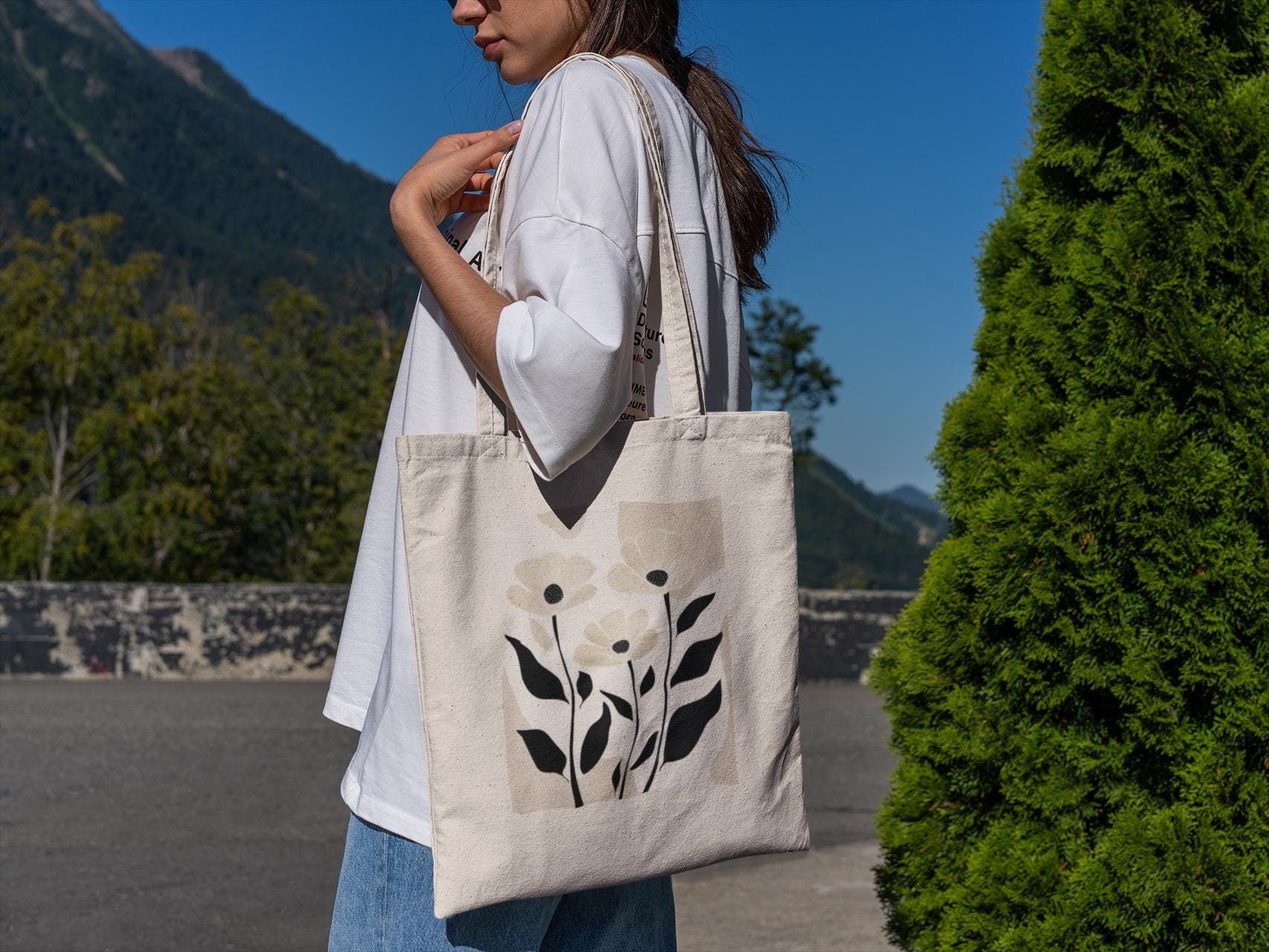 Aesthetic Beige Flower Tote