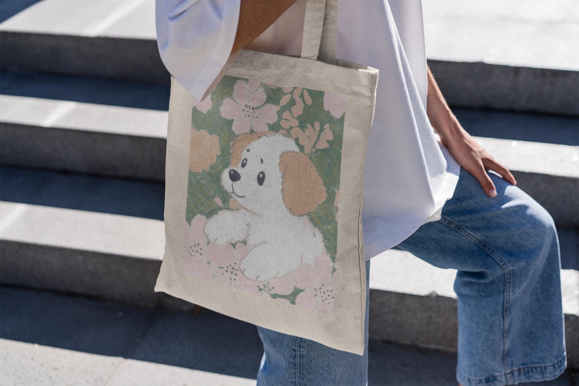 Colorful Puppy Tote Bag