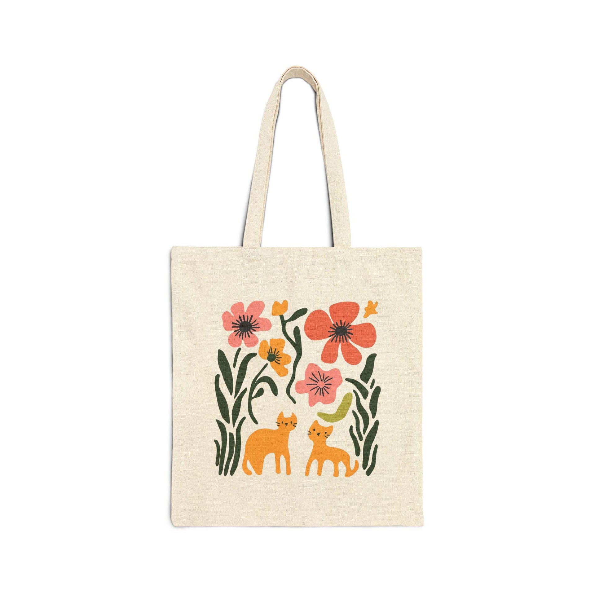 Cat and Floral Aesthetic Tote Bag