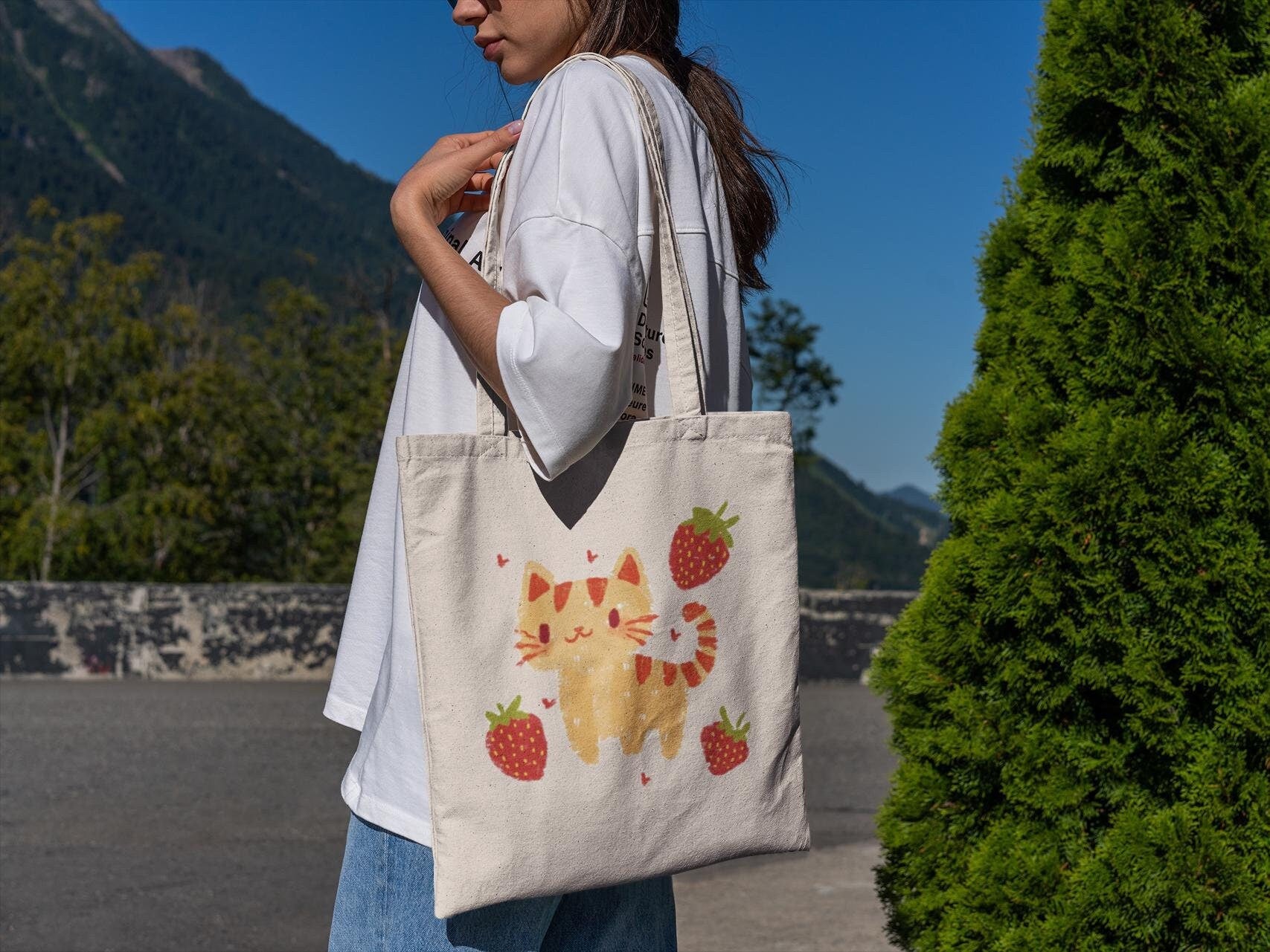 Strawberry Kitty Tote Bag