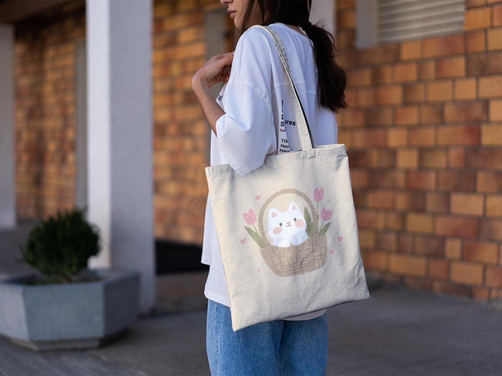 Kitty Basket Tote Bag