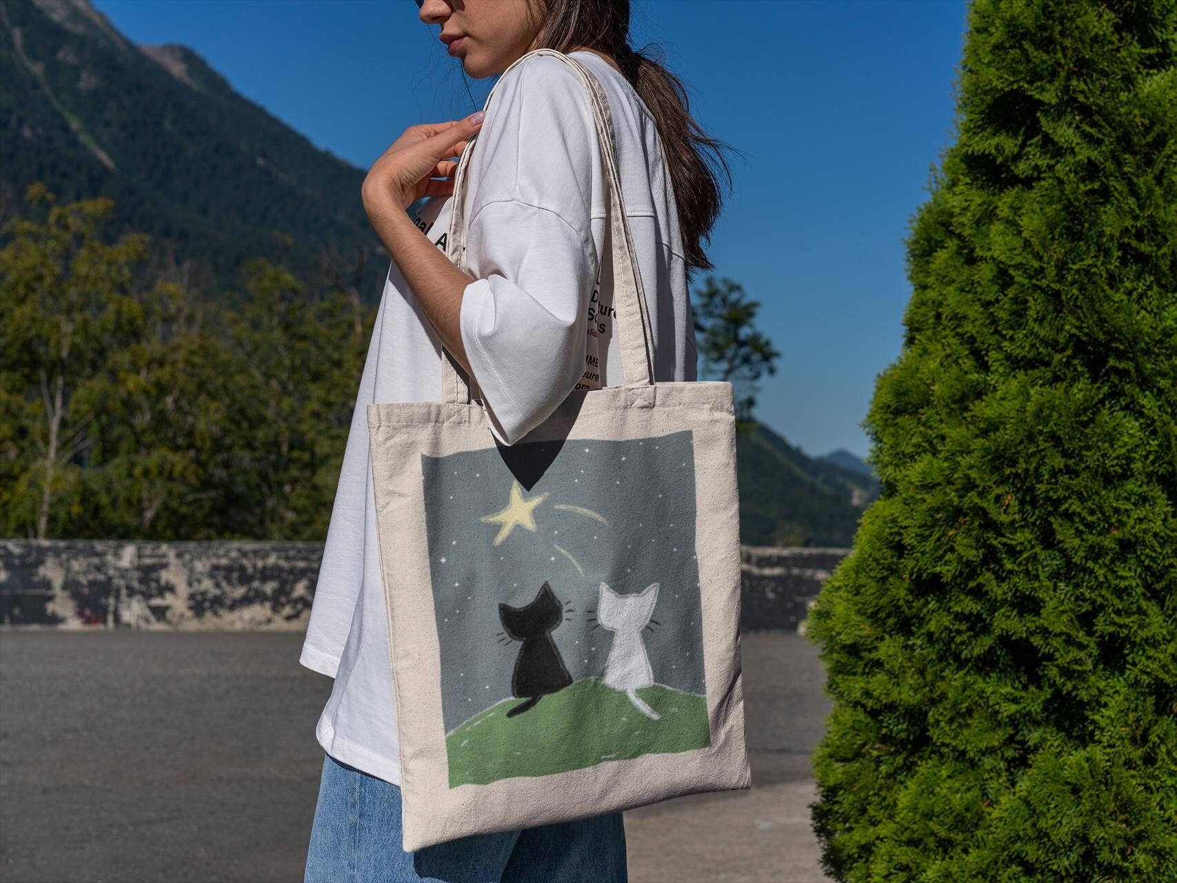 Cats Watching the Stars Tote Bag