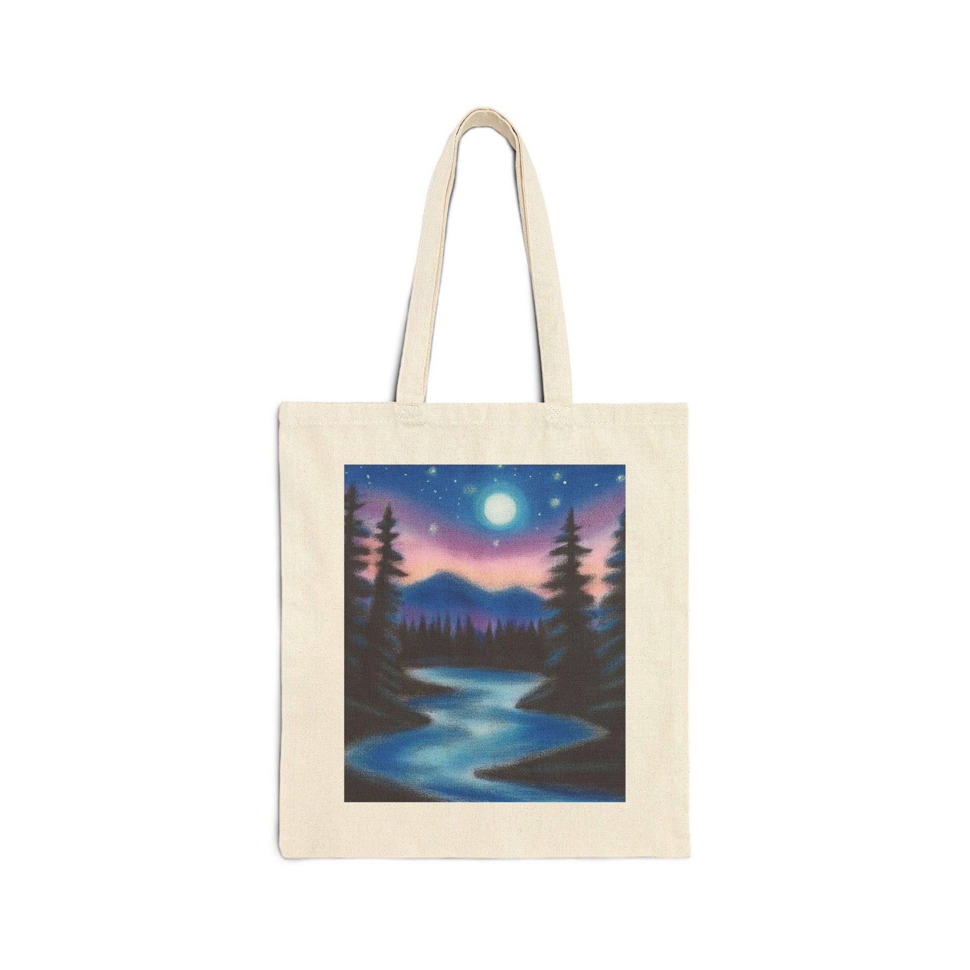 Night Sky Pine Trees Tote Bag