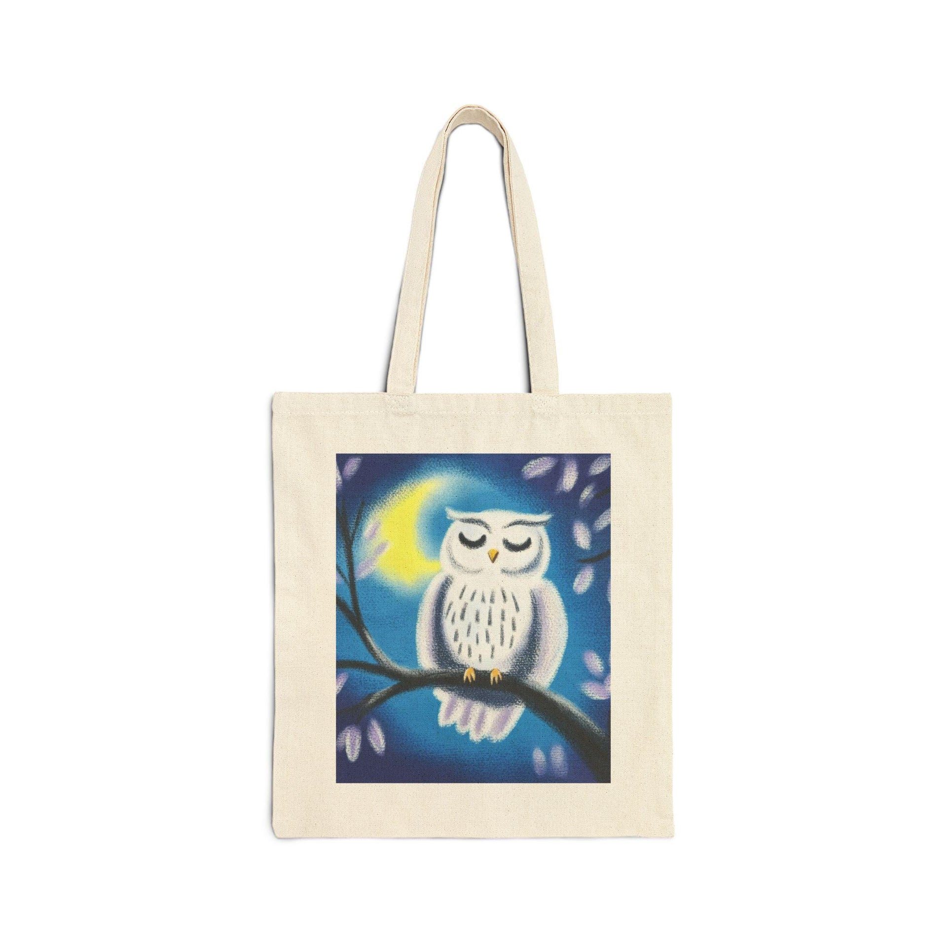 Midnight White Owl Tote Bag