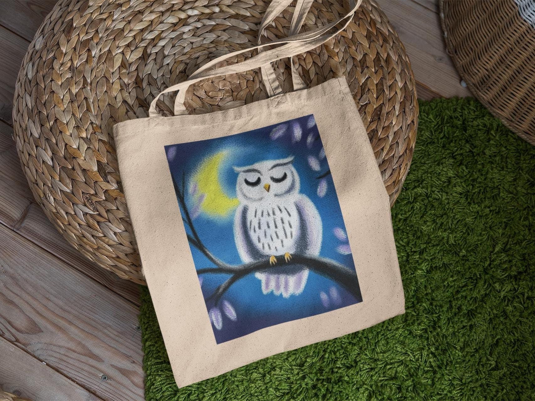 Midnight White Owl Tote Bag