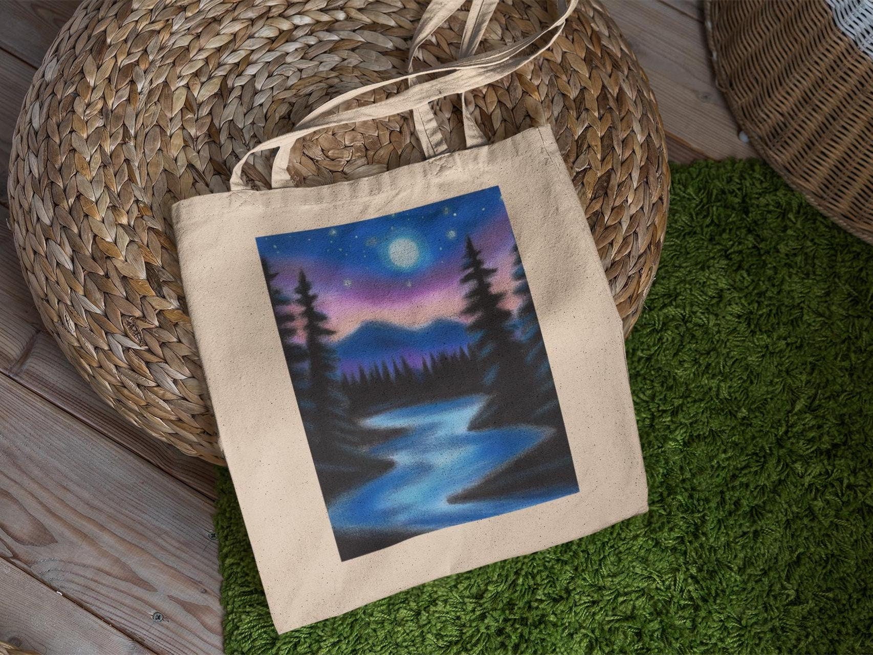 Night Sky Pine Trees Tote Bag