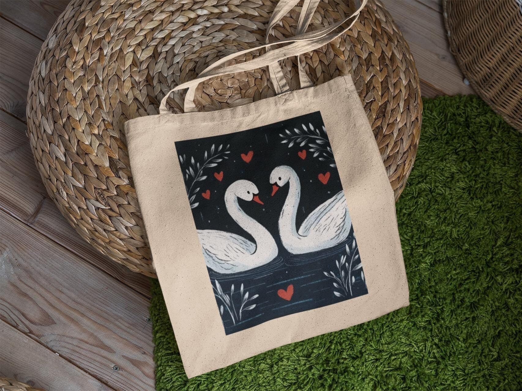 Swan Hearts Tote Bag