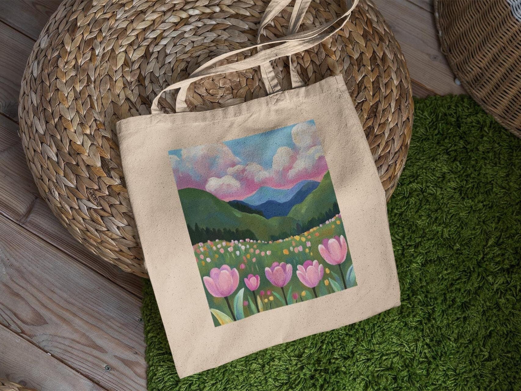 Pink Tulip Mountain Tote Bag