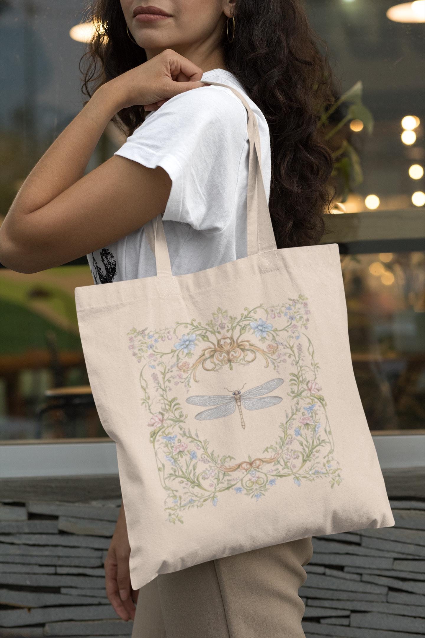 Floral Dragonfly Tote Bag