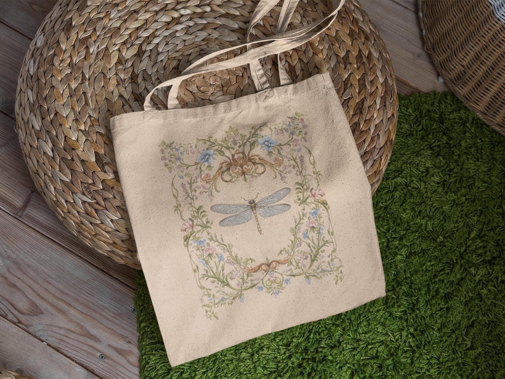 Floral Dragonfly Tote Bag
