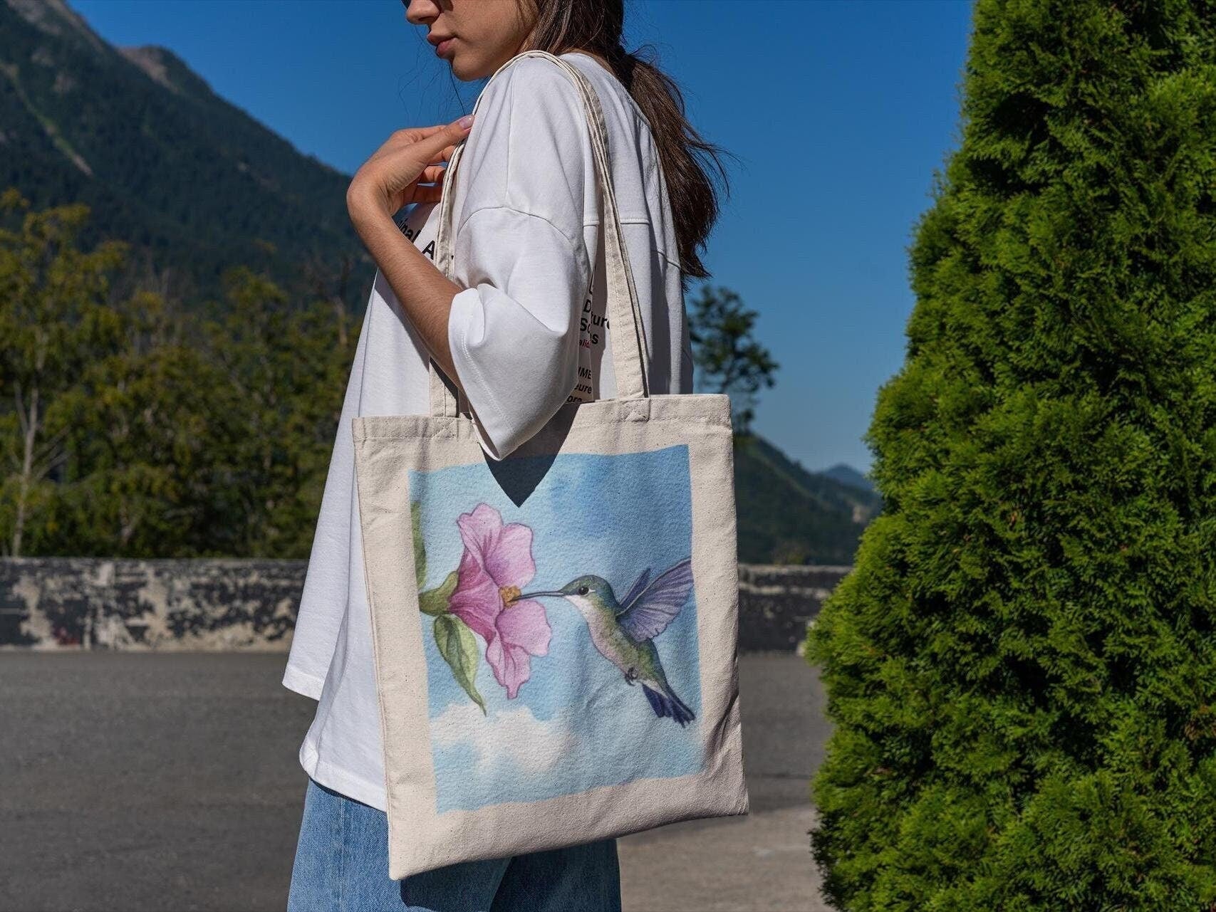 Pink Flower Hummingbird Tote Bag
