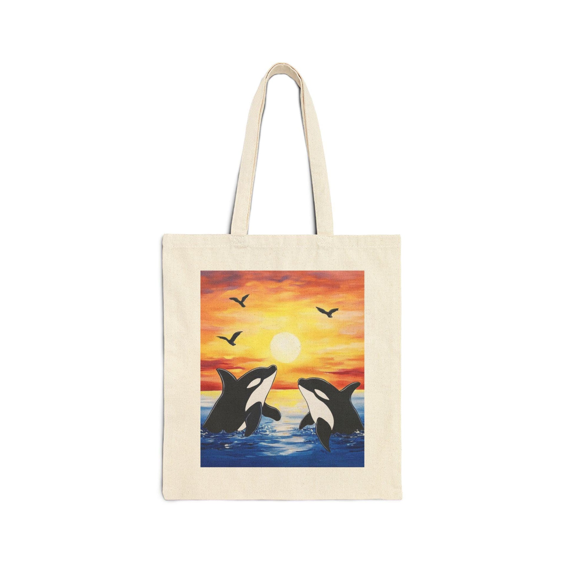 Orca's in the Sunset Sky Tote Bag