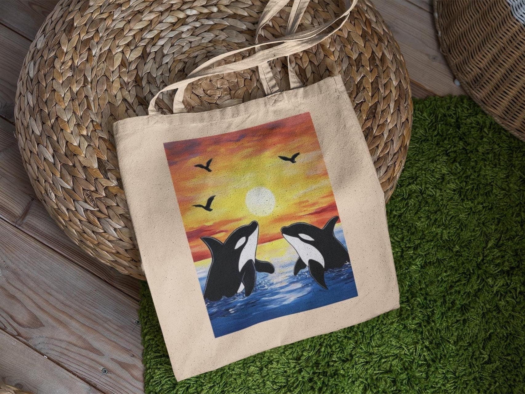 Orca's in the Sunset Sky Tote Bag