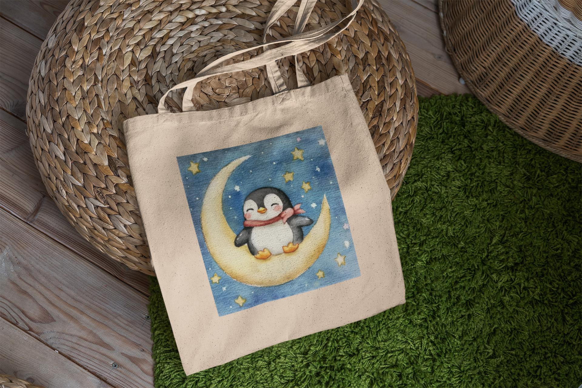 Penguin Sitting on the Moon Tote Bag