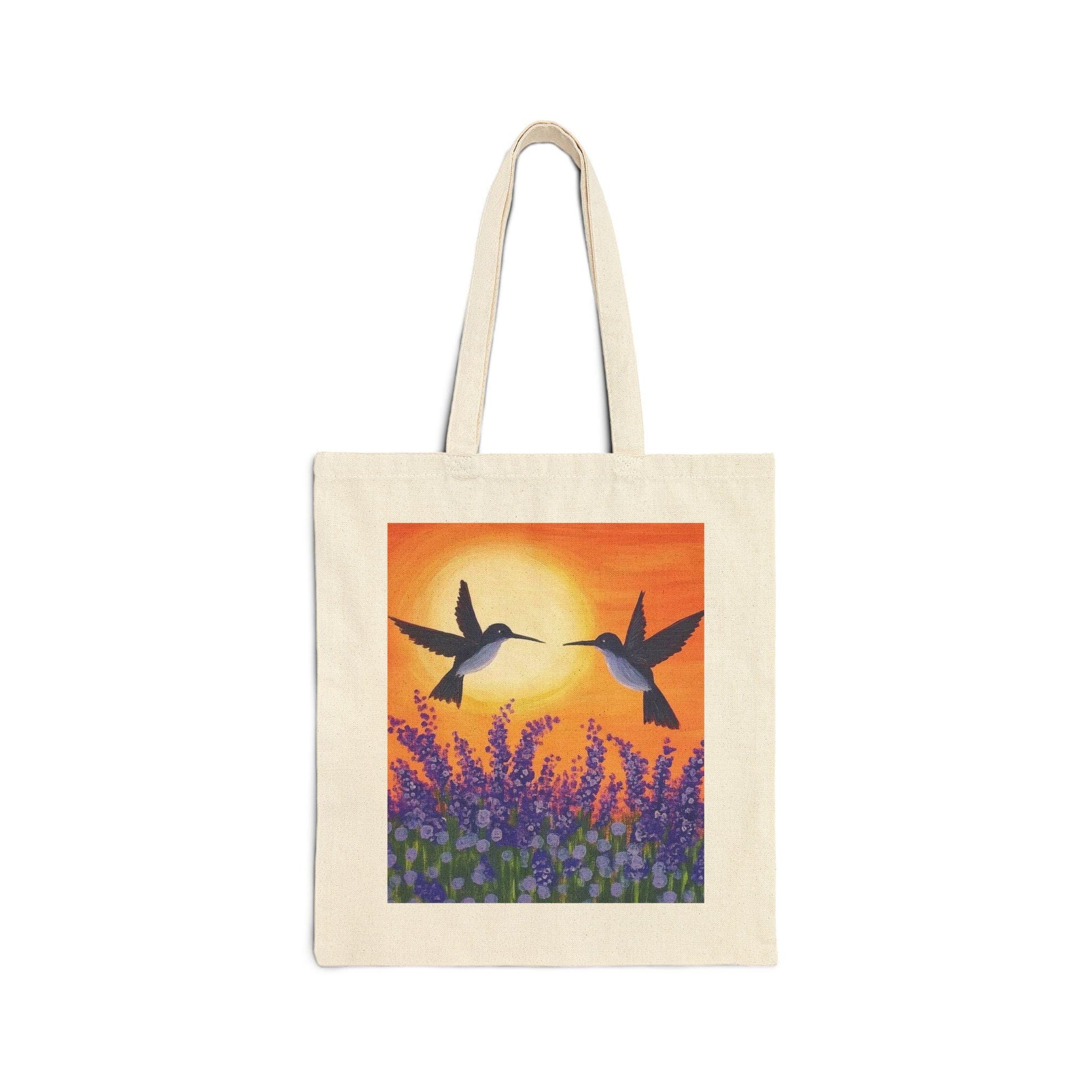 Purple Flowers Humming Bird Tote Bag