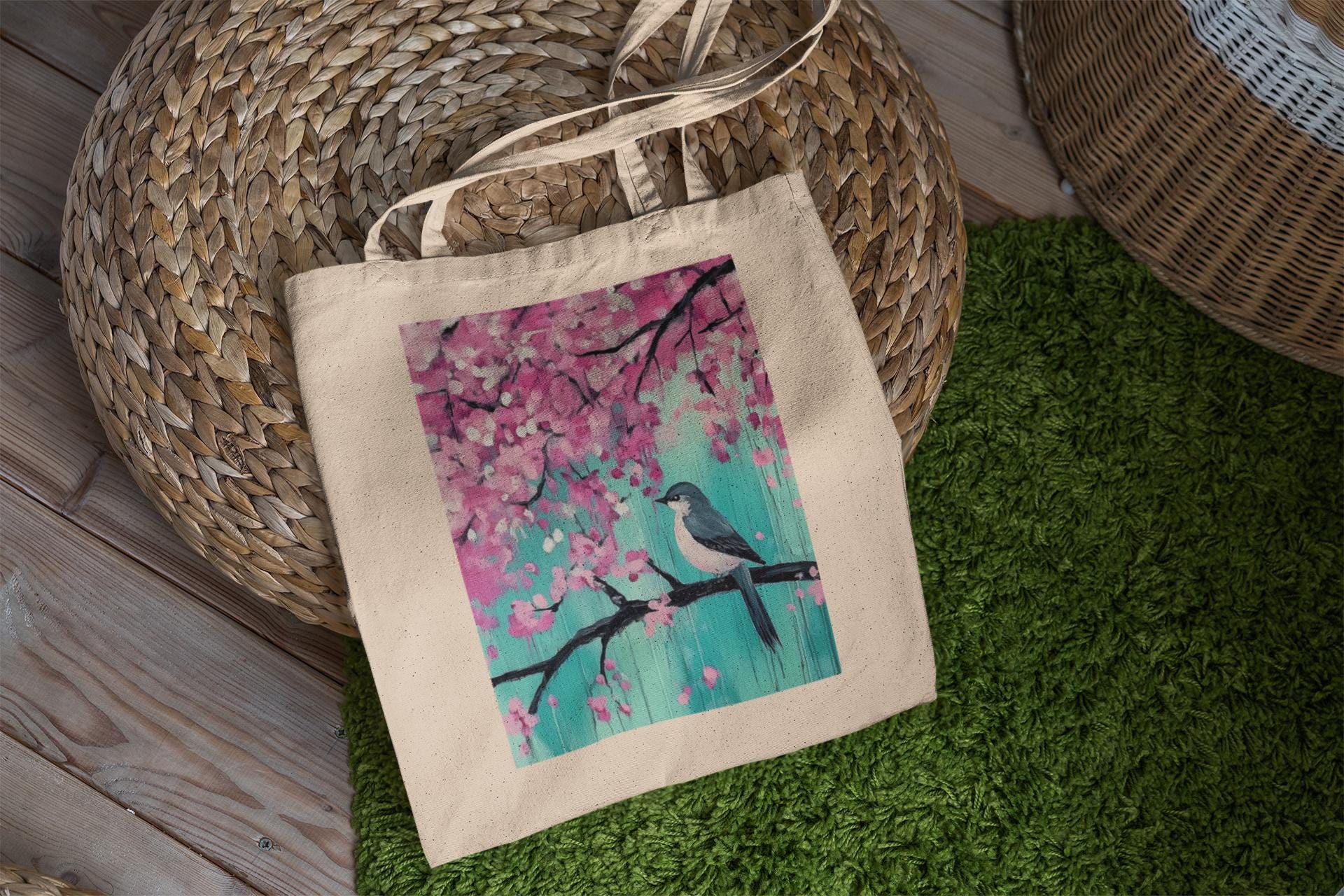 Bird on a Cherry Blossom Tree Tote Bag