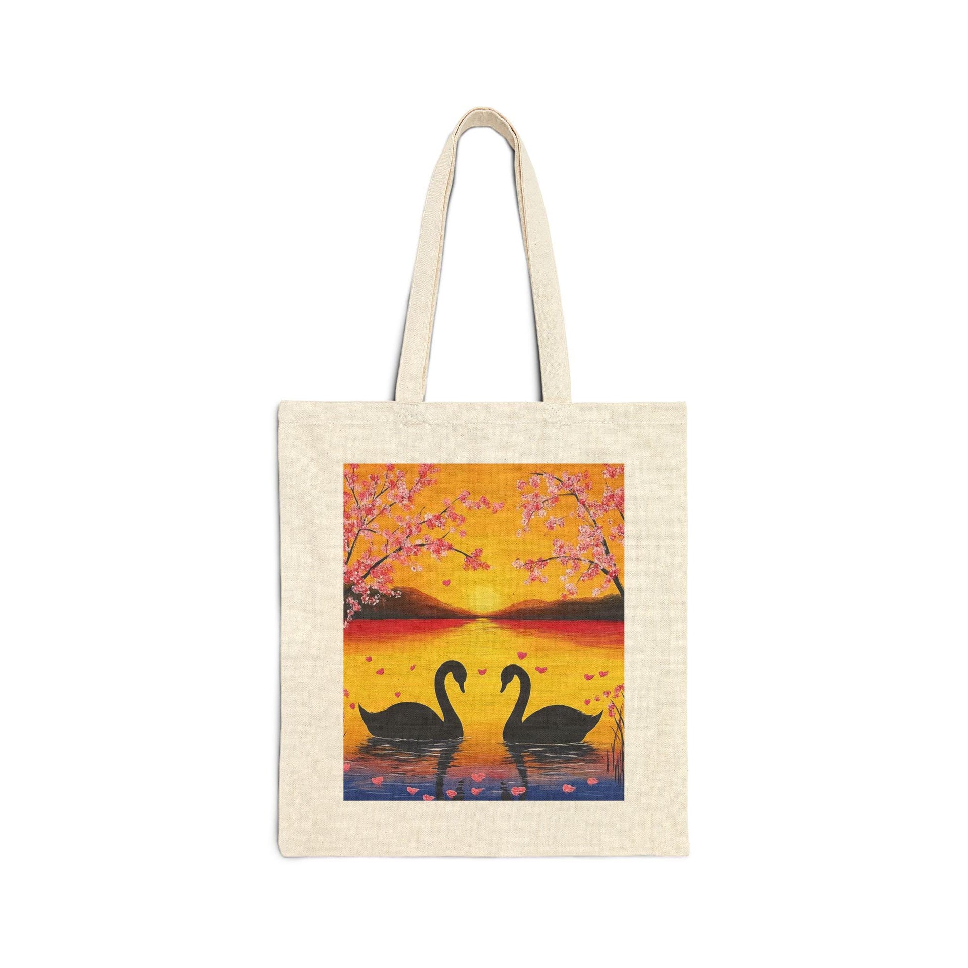 Swan Cherry Blossom Tote Bag