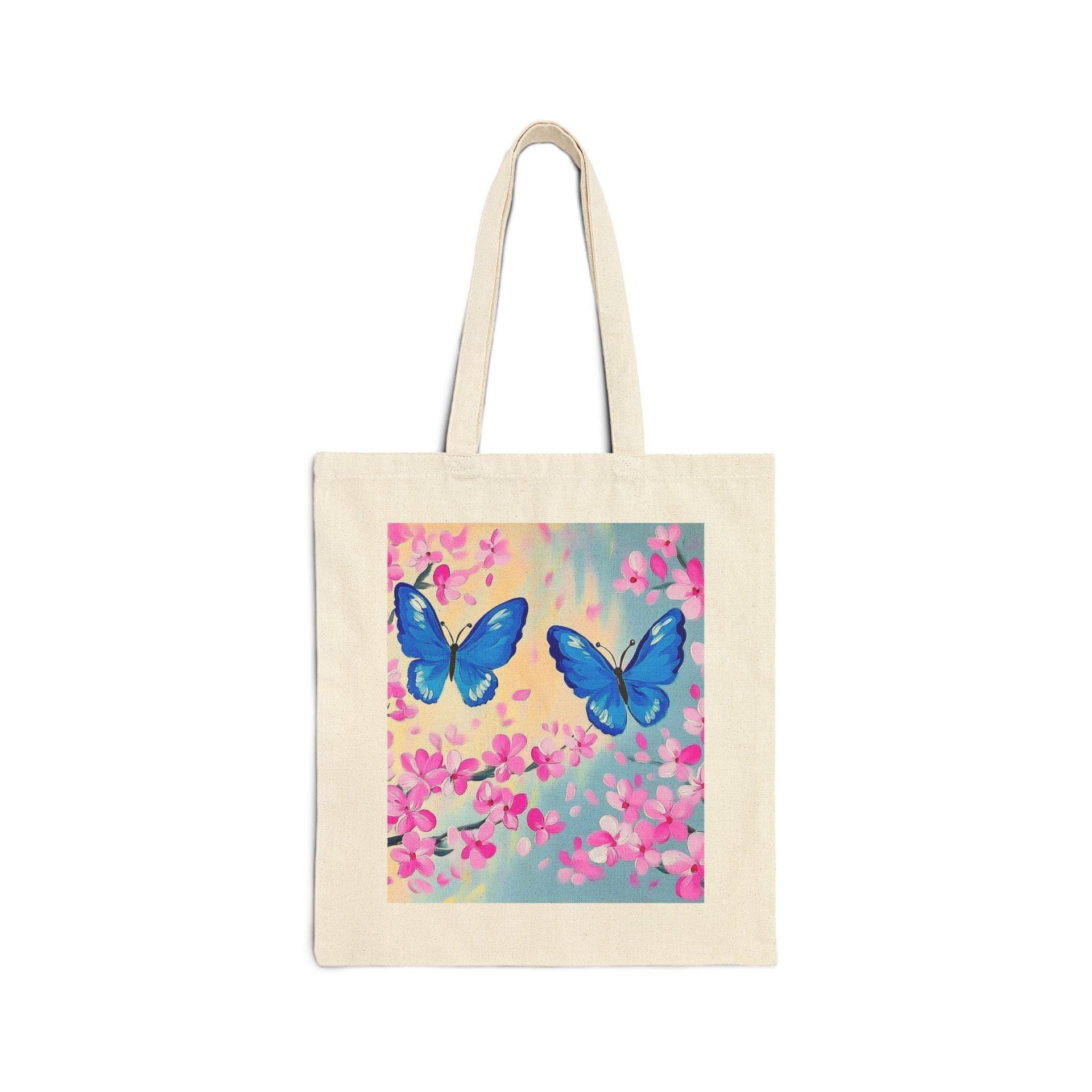 Blue Butterflies Cherry Blossom Tote Bag