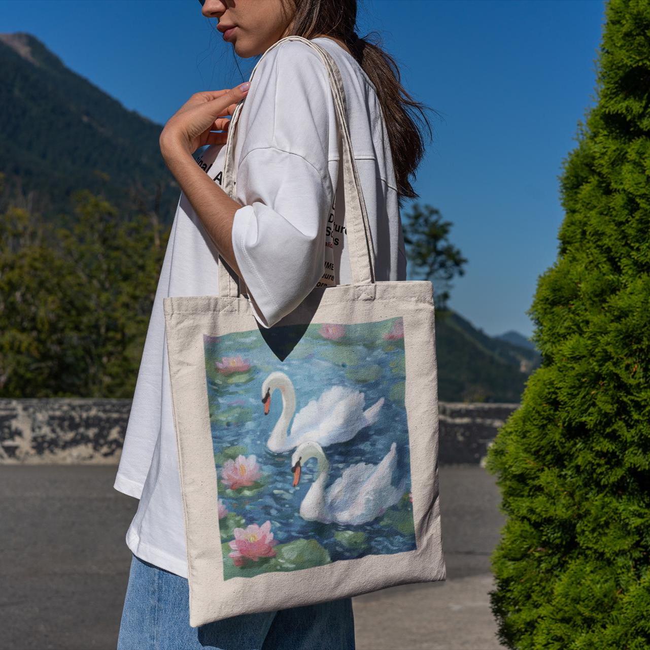 Pink Lotus Flower Swan Tote Bag