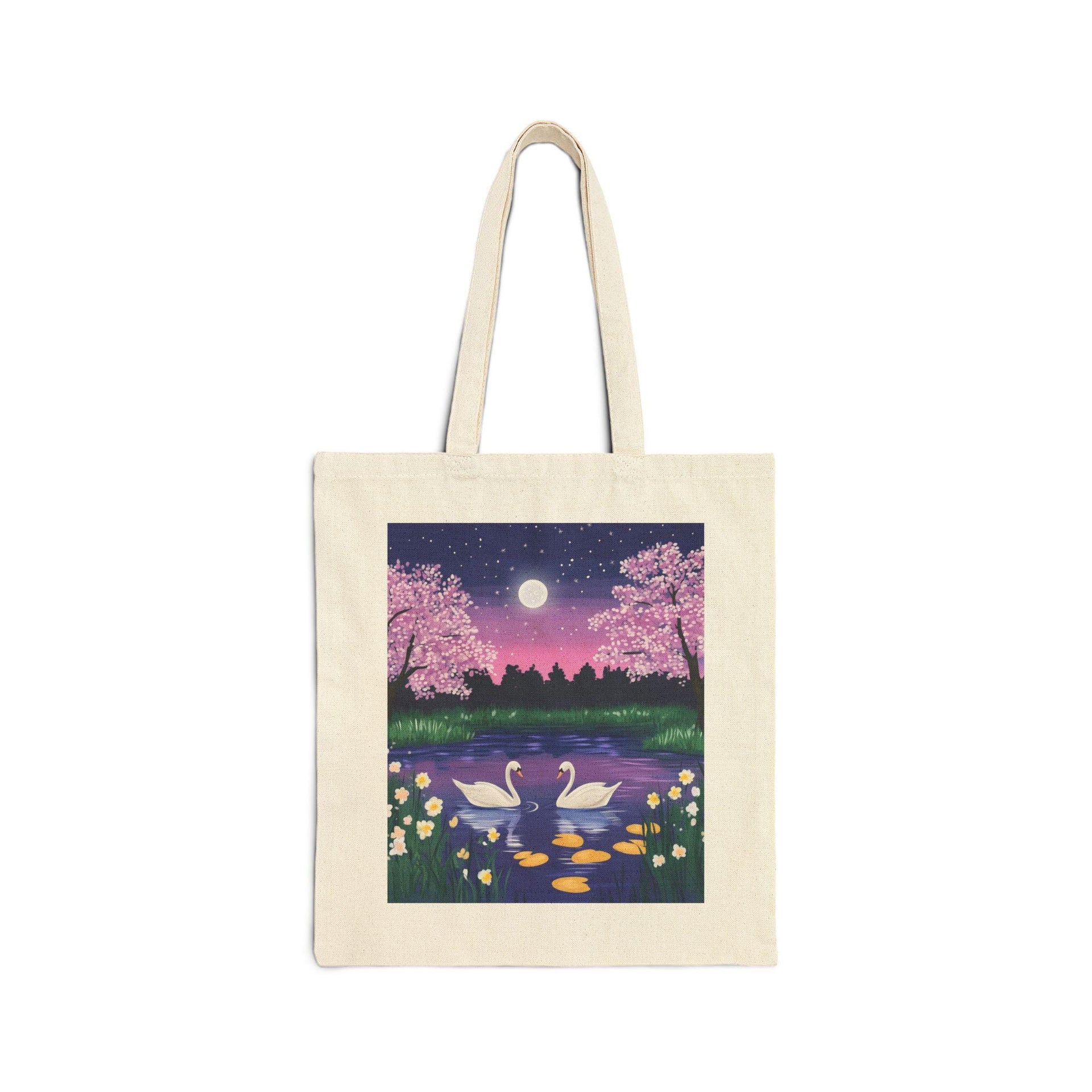 Swan Cherry Blossom Tote Bag