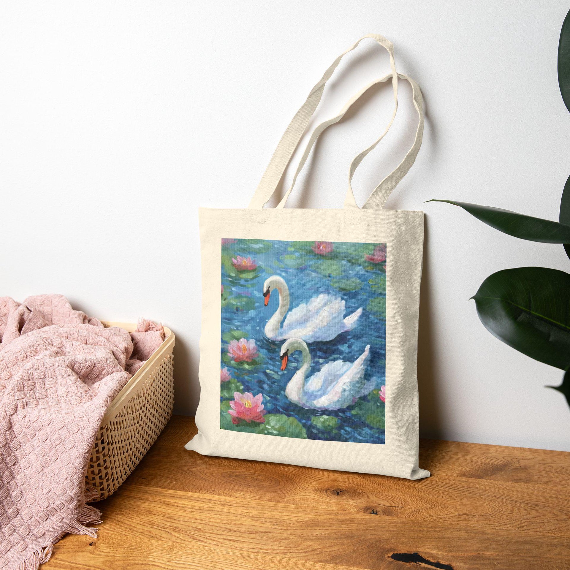 Pink Lotus Flower Swan Tote Bag